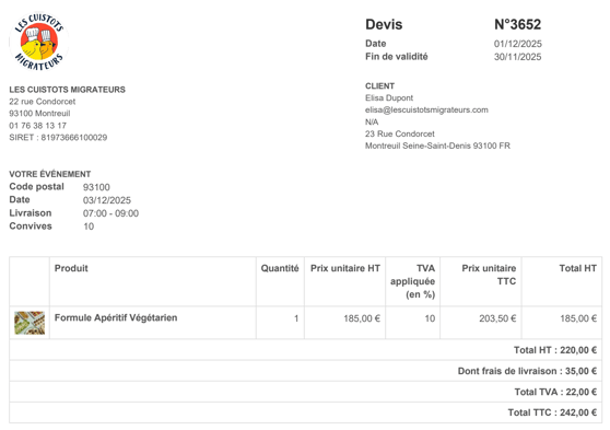 Devis Les Cuistots Migrateurs