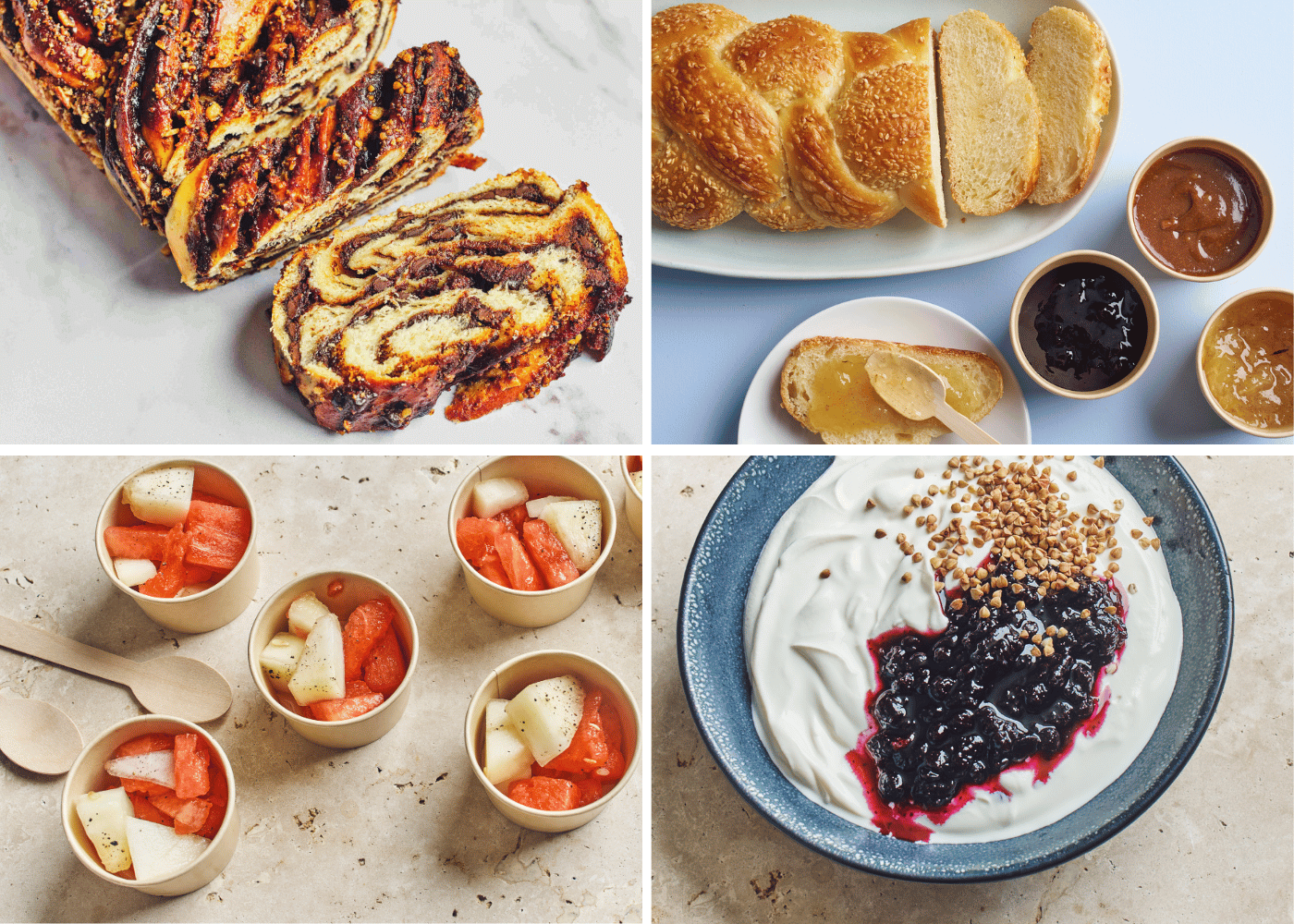 collage babka brioche hallah salade de fruits et yaourt grechka