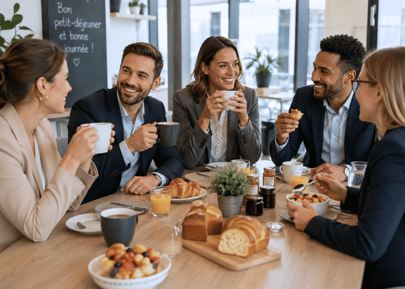 mise en scène petit déjeuner d'équipe